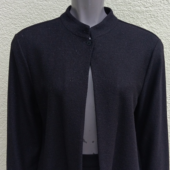EILEEN FISHER (USA) LADIES PURE WOOL BLACK (1) BUTTON CLOSURE SWEATER-JACKET - Picture 11 of 17